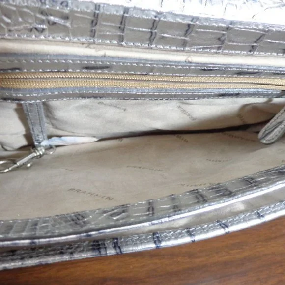 STUNNING Vintage Brahmin SILVER Melbourne Leather Shoulder Bag EXACT Clean LN - Picture 5 of 16